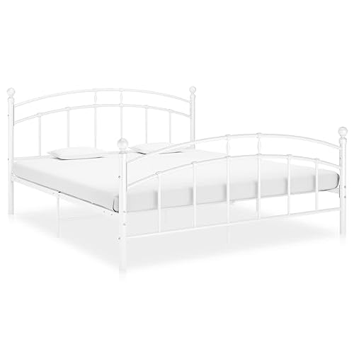 Qnhdfrt Bettgestell Weiß Metall 160x200 cm mit Lattenrost Robuster Bettrahmen aus pulverbeschichtetem Metall für erholsamen Schlaf Geeignet für Gästebett und Familienbett von Qnhdfrt