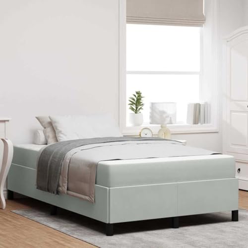 Qnhdfrt Bettgestell Weiß und Hellgrau 120 x 200 cm Modernes Design mit Hochdichter Schaumstoffmatratze und Stabilen Holzbeinen für Schlafzimmer und Gästezimmer von Qnhdfrt
