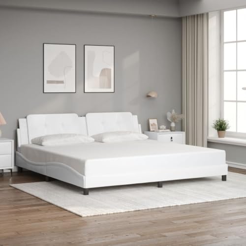 Qnhdfrt Bettgestell Zadar 200x200cm Weiß Kunstleder Kopfteil mit gepolstertem Kissen Modernes Wellen-Design Robuste Kiefernholz-Konstruktion für Schlafzimmer Gästezimmer Qnhdfrt Bettgestell Zadar 200x200cm Weiß Kunstleder Kopfteil mit gepolstertem Kissen Modernes Wellen-Design Robuste Kiefernholz-Konstruktion für Schlafzimmer Gästezimmer von Qnhdfrt
