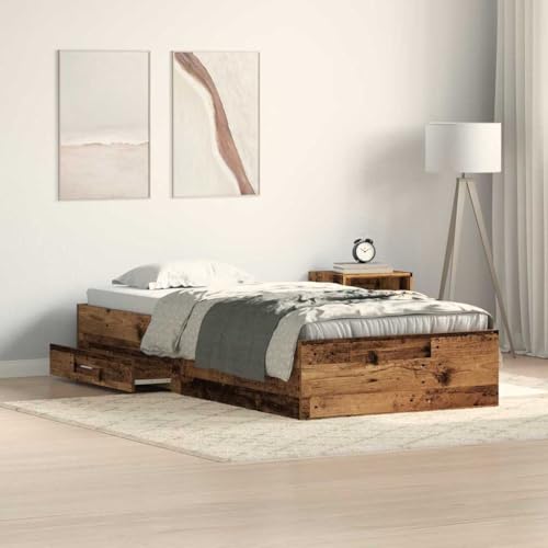 Qnhdfrt Bettgestell aus Altholz 100x200 cm Rustikales Doppelbett mit Stauraum Massivholz Kiefer Verwitterte Oberfläche für Schlafzimmer Qnhdfrt Bettgestell aus Altholz 100x200 cm Rustikales Doppelbett mit Stauraum Massivholz Kiefer Verwitterte Oberfläche für Schlafzimmer von Qnhdfrt