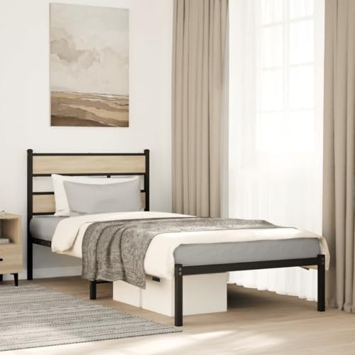 Qnhdfrt Bettgestell aus Eisen mit Kopfteil und Lattenrost 196 x 80 x 91 5 cm Schwarz Sonoma Eichen Optik Robustes Gästebett mit Stauraum für Schlafzimmer Qnhdfrt Bettgestell aus Eisen mit Kopfteil und Lattenrost 196 x 80 x 91 5 cm Schwarz Sonoma Eichen Optik Robustes Gästebett mit Stauraum für Schlafzimmer von Qnhdfrt