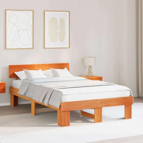 Qnhdfrt Bettgestell aus Massivkiefer 120 x 200 cm mit Festem Lattenrost Modernes Minimalistisches Design für Schlafzimmer Gästebett und Heimbett von Qnhdfrt