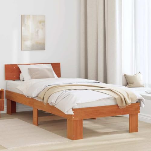 Qnhdfrt Bettgestell aus Massivkiefer 80 x 200 cm mit Festem Lattenrost Modernes Minimalistisches Design für Schlafzimmer Gästebett oder Jugendzimmer von Qnhdfrt