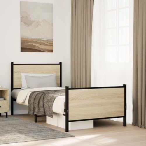 Qnhdfrt Bettgestell aus Metall mit Lattenrost Sonoma-Eiche 80x200 cm Stabiles Rahmen Design mit Stauraum und Kopfteil für Schlafzimmer Gästebett oder Jugendzimmer Qnhdfrt Bettgestell aus Metall mit Lattenrost Sonoma-Eiche 80x200 cm Stabiles Rahmen Design mit Stauraum und Kopfteil für Schlafzimmer Gästebett oder Jugendzimmer von Qnhdfrt