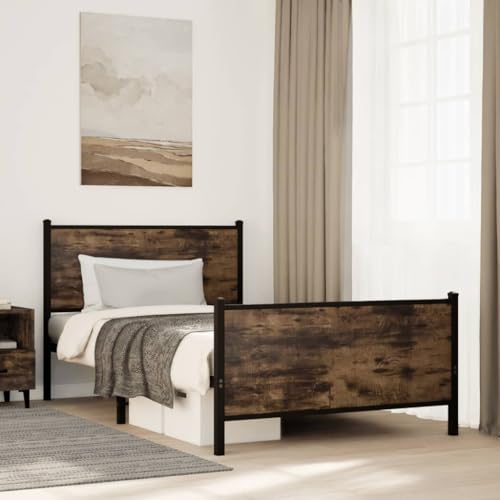 Qnhdfrt Bettgestell aus Stahl mit Lattenrost 100x200 cm Räuchereiche Modernes Design mit Stauraum und Robustem Metallrahmen für Schlafzimmer Gästebett oder Jugendzimmer Qnhdfrt Bettgestell aus Stahl mit Lattenrost 100x200 cm Räuchereiche Modernes Design mit Stauraum und Robustem Metallrahmen für Schlafzimmer Gästebett oder Jugendzimmer von Qnhdfrt