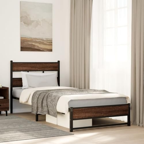 Qnhdfrt Bettgestell aus Stahl mit Lattenrost 90x200 cm Braun Eichen-Optik Robustes Metallbett mit Stauraum für Schlafzimmer Gästebett oder Jugendzimmer Qnhdfrt Bettgestell aus Stahl mit Lattenrost 90x200 cm Braun Eichen-Optik Robustes Metallbett mit Stauraum für Schlafzimmer Gästebett oder Jugendzimmer von Qnhdfrt