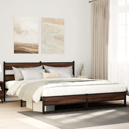 Qnhdfrt Bettgestell aus Stahl mit Lattenrost Braun Eichen-Optik 193x203 cm Robustes Metallbett mit Kopfteil und Stauraum für Schlafzimmer Gästebett oder Jugendzimmer Qnhdfrt Bettgestell aus Stahl mit Lattenrost Braun Eichen-Optik 193x203 cm Robustes Metallbett mit Kopfteil und Stauraum für Schlafzimmer Gästebett oder Jugendzimmer von Qnhdfrt