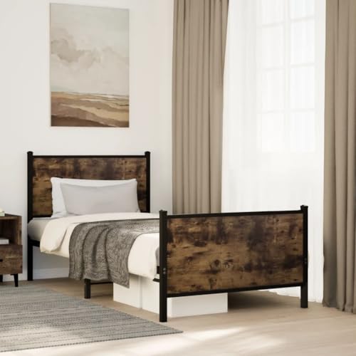 Qnhdfrt Bettgestell aus Stahl mit Lattenrost Räuchereiche 196 x 80 x 91,5 cm Robustes Metallbett mit Stauraum und Kopfteil für Schlafzimmer Gästebett oder Jugendzimmer Qnhdfrt Bettgestell aus Stahl mit Lattenrost Räuchereiche 196 x 80 x 91,5 cm Robustes Metallbett mit Stauraum und Kopfteil für Schlafzimmer Gästebett oder Jugendzimmer von Qnhdfrt
