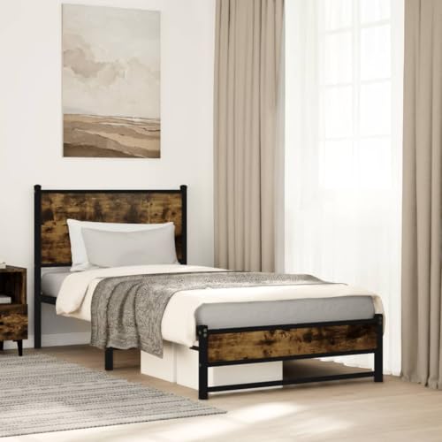 Qnhdfrt Bettgestell aus Stahl mit Lattenrost Räuchereiche 75x190 cm Robustes Metallbett mit Stauraum und Kopfteil für Schlafzimmer Gästebett oder Jugendzimmer Qnhdfrt Bettgestell aus Stahl mit Lattenrost Räuchereiche 75x190 cm Robustes Metallbett mit Stauraum und Kopfteil für Schlafzimmer Gästebett oder Jugendzimmer von Qnhdfrt