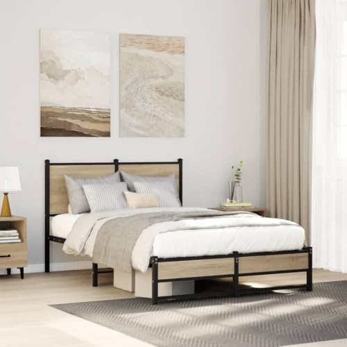 Qnhdfrt Bettgestell aus Stahl mit Lattenrost Sonoma-Eiche 120x200 cm Robustes Metallbett mit Stauraum und Kopfteil für Schlafzimmer Gästebett oder Jugendbett Qnhdfrt Bettgestell aus Stahl mit Lattenrost Sonoma-Eiche 120x200 cm Robustes Metallbett mit Stauraum und Kopfteil für Schlafzimmer Gästebett oder Jugendbett von Qnhdfrt