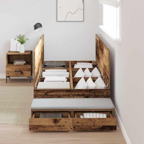 Qnhdfrt Bettgestell aus altem Holz mit Stauraum 90x200 cm Modernes Design & Robuste Konstruktion aus Holzwerkstoff bis 100 kg Tragfähigkeit für Schlafzimmer Qnhdfrt Bettgestell aus altem Holz mit Stauraum 90x200 cm Modernes Design & Robuste Konstruktion aus Holzwerkstoff bis 100 kg Tragfähigkeit für Schlafzimmer von Qnhdfrt