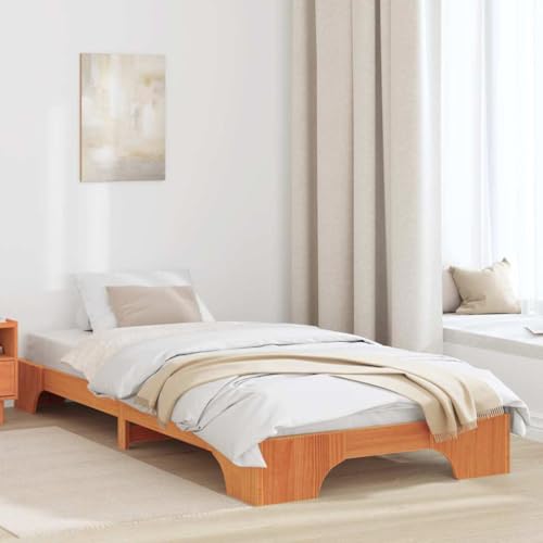 Qnhdfrt Bettgestell aus massivem Kiefernholz 80x200 cm Gewachstes Braun Modernes Design mit Stauraum Robuster Rahmen für Einzelbett und Gästebett von Qnhdfrt