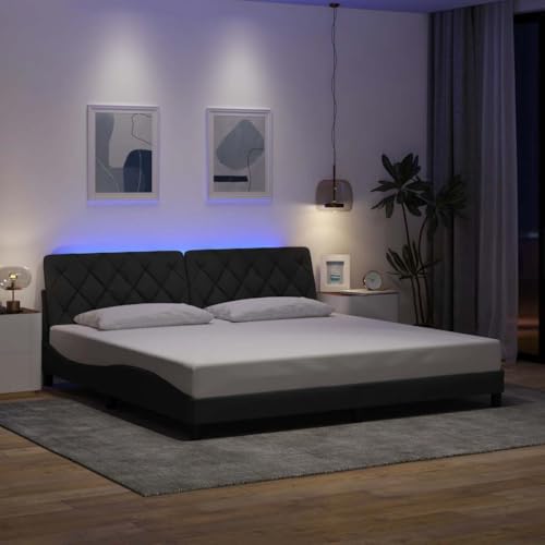 Qnhdfrt Bettgestell dunkelgrau 200x200 cm mit LED Beleuchtung Wellen Kopfteil Metall Lattenrost Stoff Jugend- und Doppelbett für komfortablen Schlafraum Qnhdfrt Bettgestell dunkelgrau 200x200 cm mit LED Beleuchtung Wellen Kopfteil Metall Lattenrost Stoff Jugend- und Doppelbett für komfortablen Schlafraum von Qnhdfrt