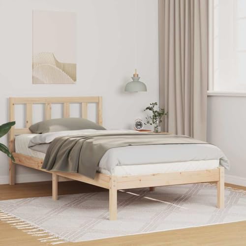Qnhdfrt Bettgestell mit Kopfteil 100 x 200 cm Massivkiefer Modernes Design mit Robustem Lattenrost und Stabilen Quadratbeinen für Schlafzimmer und Gästezimmer von Qnhdfrt