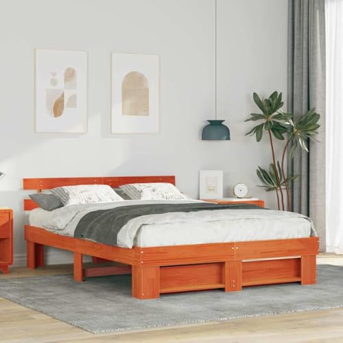 Qnhdfrt Bettgestell mit Kopfteil 140 x 200 cm Massivkiefer Modernes Plattformbett mit Lattenrost Design Robust und Langlebig für Schlafzimmer Gästebett oder Jugendzimmer von Qnhdfrt