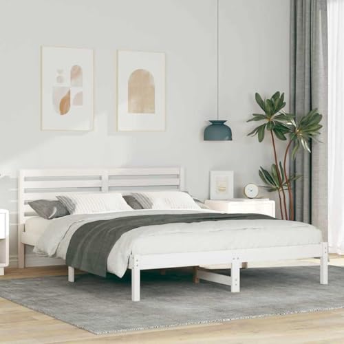 Qnhdfrt Bettgestell mit Kopfteil 160 x 200 cm Massivkiefer Modernes Design mit Festem Lattenrost und Einfacher Montage für Schlafzimmer Gästebett und Doppelbett von Qnhdfrt