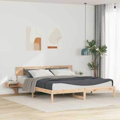 Qnhdfrt Bettgestell mit Kopfteil 200 x 200 cm Massivholz Kiefer Modernes Design Integrierte Nachttische Robuste Plattform für erholsamen Schlaf Qnhdfrt Bettgestell mit Kopfteil 200 x 200 cm Massivholz Kiefer Modernes Design Integrierte Nachttische Robuste Plattform für erholsamen Schlaf von Qnhdfrt
