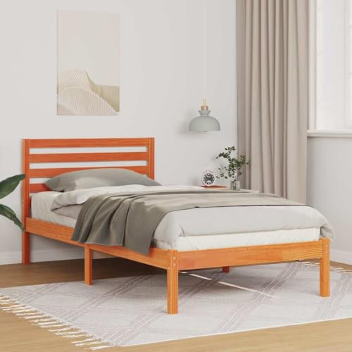 Qnhdfrt Bettgestell mit Kopfteil 80 x 200 cm Massivkiefer Modernes Design mit Festem Lattenrost und Starker Kiefernholz Konstruktion für Erholsamen Schlaf von Qnhdfrt