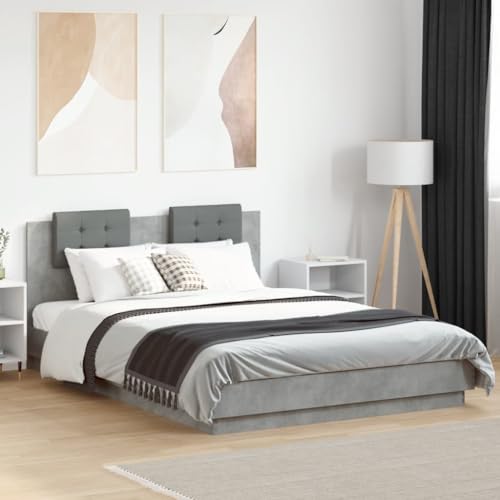 Qnhdfrt Bettgestell mit Kopfteil Betongrau 120x200 cm aus Holzwerkstoff mit Schaumstoff Kopfkissen für erholsamen Schlaf und optimale Rückenunterstützung im Schlafzimmer von Qnhdfrt