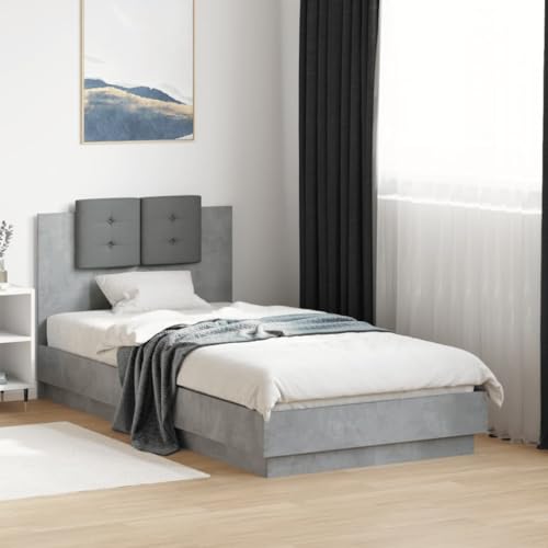 Qnhdfrt Bettgestell mit Kopfteil Betongrau 90x190 cm aus Holzwerkstoff mit Schaumstoff-Kopfkissen Dunkelgrau für erholsamen Schlaf und optimalen Komfort von Qnhdfrt