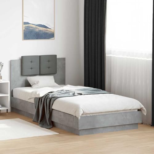 Qnhdfrt Bettgestell mit Kopfteil Betongrau 90x200 cm Holzwerkstoff mit Schaumstoff-Kopfkissen für erholsamen Schlaf und optimale Rückenunterstützung im Schlafzimmer von Qnhdfrt