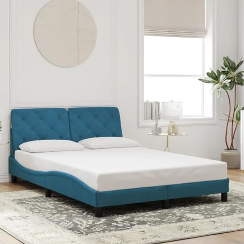 Qnhdfrt Bettgestell mit Kopfteil Blau 120x200 cm Samt Modernes Wellendesign mit Schaumstoff-Kopfteil für Erholsamen Schlaf Metall und Kiefernholz Rahmen Qnhdfrt Bettgestell mit Kopfteil Blau 120x200 cm Samt Modernes Wellendesign mit Schaumstoff-Kopfteil für Erholsamen Schlaf Metall und Kiefernholz Rahmen von Qnhdfrt