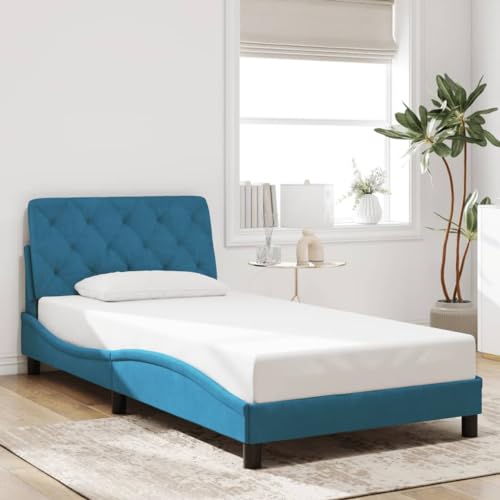 Qnhdfrt Bettgestell mit Kopfteil Blau 218 x 105 x 74 5 cm Samt Modernes Wellendesign mit Schaumstoff Kissen Gute Gewichtsverteilung durch Sperrholzlatten für Schlafzimmer Gästebett oder Doppelbett Qnhdfrt Bettgestell mit Kopfteil Blau 218 x 105 x 74 5 cm Samt Modernes Wellendesign mit Schaumstoff Kissen Gute Gewichtsverteilung durch Sperrholzlatten für Schlafzimmer Gästebett oder Doppelbett von Qnhdfrt