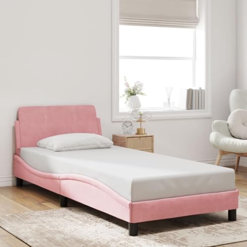 Qnhdfrt Bettgestell mit Kopfteil Dover Rosa Samt 90x190 cm Modernes Wellendesign mit Stabilen Stützbeinen und Sperrholzlatten für Erholsamen Schlaf Qnhdfrt Bettgestell mit Kopfteil Dover Rosa Samt 90x190 cm Modernes Wellendesign mit Stabilen Stützbeinen und Sperrholzlatten für Erholsamen Schlaf von Qnhdfrt