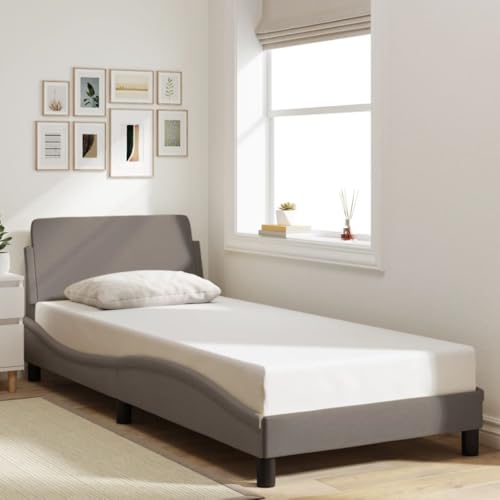 Qnhdfrt Bettgestell mit Kopfteil Dover Taupe 90x190 cm Stoff Modernes Wellendesign für erholsamen Schlaf Robustes Polyester & Metallgestell mit Sperrholzlatten Qnhdfrt Bettgestell mit Kopfteil Dover Taupe 90x190 cm Stoff Modernes Wellendesign für erholsamen Schlaf Robustes Polyester & Metallgestell mit Sperrholzlatten von Qnhdfrt