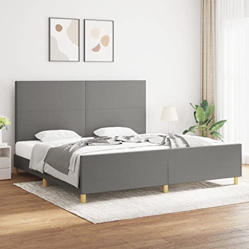 Qnhdfrt Bettgestell mit Kopfteil Dunkelgrau 200x200 cm aus strapazierfähigem Stoff und massivem Lärchenholz Höhenverstellbar mit Sperrholzlatten für erholsamen Schlaf von Qnhdfrt