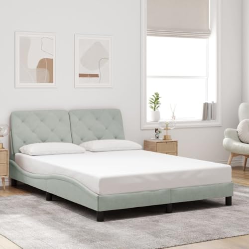 Qnhdfrt Bettgestell mit Kopfteil Hellgrau 140x190 cm Samt Modernes Wellendesign mit Schaumstoff-Kopfteil für Erholsamen Schlaf Kiefernholz & Metall Rahmen Qnhdfrt Bettgestell mit Kopfteil Hellgrau 140x190 cm Samt Modernes Wellendesign mit Schaumstoff-Kopfteil für Erholsamen Schlaf Kiefernholz & Metall Rahmen von Qnhdfrt