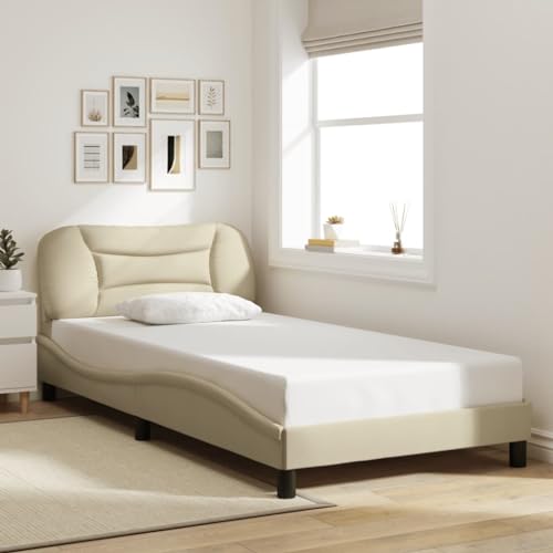 Qnhdfrt Bettgestell mit Kopfteil Hvar Creme 100x200 cm Stoff Modernes Wellendesign mit PP-Faser Kissen Langlebiges Kiefernholz & Atmungsaktiver Polyester für Schlafzimmer Gästebett oder Jugendzimmer Qnhdfrt Bettgestell mit Kopfteil Hvar Creme 100x200 cm Stoff Modernes Wellendesign mit PP-Faser Kissen Langlebiges Kiefernholz & Atmungsaktiver Polyester für Schlafzimmer Gästebett oder Jugendzimmer von Qnhdfrt