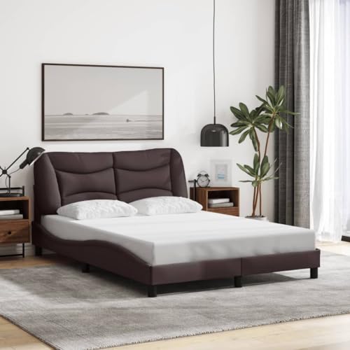Qnhdfrt Bettgestell mit Kopfteil Hvar Dunkelbraun 120x200 cm Modernes Design mit Wellenform Langlebiger Stoff und Sperrholzlatten für erholsamen Schlaf von Qnhdfrt