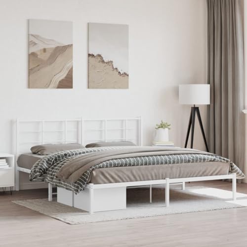 Qnhdfrt Bettgestell mit Kopfteil Metall Weiß 183x213 cm Robuste Stahlkonstruktion mit Lattenrost und Stauraum für Schlafzimmer Gästebett und Heimbett Qnhdfrt Bettgestell mit Kopfteil Metall Weiß 183x213 cm Robuste Stahlkonstruktion mit Lattenrost und Stauraum für Schlafzimmer Gästebett und Heimbett von Qnhdfrt