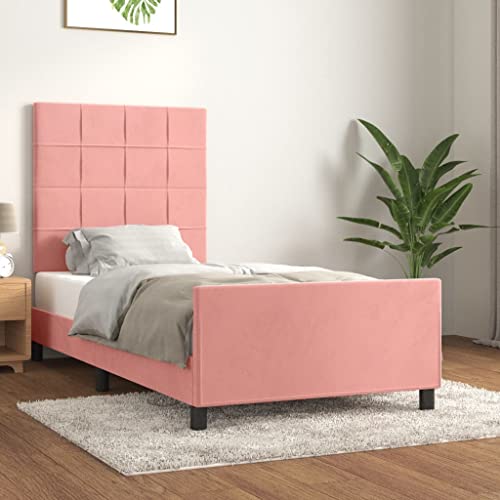Qnhdfrt Bettgestell mit Kopfteil Rosa 100x200 cm Samt Höhenverstellbares Kopfteil Massivholz Lattenrost für Erholsamen Schlaf Gästebett oder Jugendbett Qnhdfrt Bettgestell mit Kopfteil Rosa 100x200 cm Samt Höhenverstellbares Kopfteil Massivholz Lattenrost für Erholsamen Schlaf Gästebett oder Jugendbett von Qnhdfrt