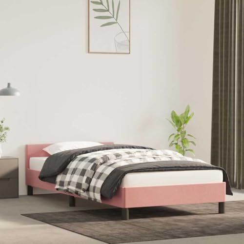 Qnhdfrt Bettgestell mit Kopfteil Rosa 100x200 cm Samt weiches Luxus Design mit stabilen Stützbeinen und Sperrholzlatten für erholsamen Schlaf von Qnhdfrt