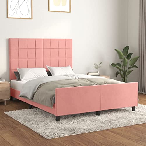 Qnhdfrt Bettgestell mit Kopfteil Rosa 140x190 cm Samt Höhenverstellbar Massivholz Lattenrost für erholsamen Schlaf von Qnhdfrt