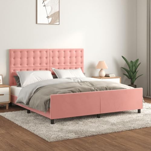 Qnhdfrt Bettgestell mit Kopfteil Rosa 180x200 cm Samt Höhenverstellbares Luxus Bett aus Massivholz mit Sperrholzlatten für erholsamen Schlaf Qnhdfrt Bettgestell mit Kopfteil Rosa 180x200 cm Samt Höhenverstellbares Luxus Bett aus Massivholz mit Sperrholzlatten für erholsamen Schlaf von Qnhdfrt