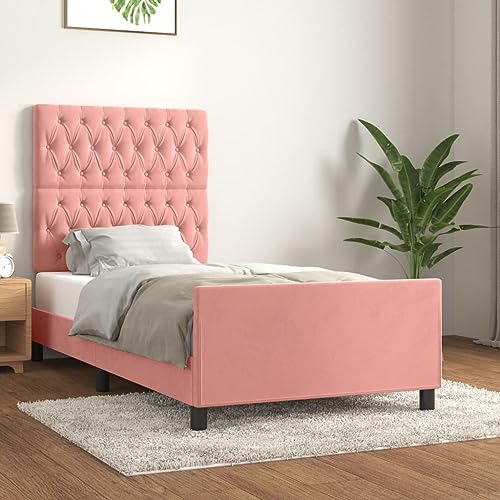 Qnhdfrt Bettgestell mit Kopfteil Rosa 90x190 cm Samt Höhenverstellbar und Stabil aus Massivholz mit Sperrholzlatten für Erholsamen Schlaf Qnhdfrt Bettgestell mit Kopfteil Rosa 90x190 cm Samt Höhenverstellbar und Stabil aus Massivholz mit Sperrholzlatten für Erholsamen Schlaf von Qnhdfrt