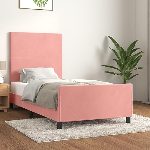 Qnhdfrt Bettgestell mit Kopfteil Rosa 90x190 cm Samt Höhenverstellbares Kopfteil Massivholz Lattenrost für Erholsamen Schlaf Qnhdfrt Bettgestell mit Kopfteil Rosa 90x190 cm Samt Höhenverstellbares Kopfteil Massivholz Lattenrost für Erholsamen Schlaf von Qnhdfrt