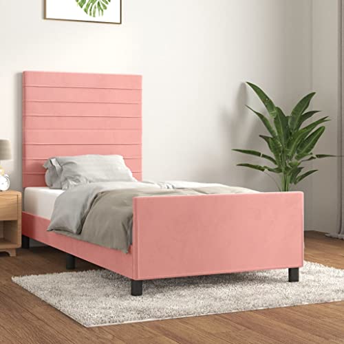 Qnhdfrt Bettgestell mit Kopfteil Rosa 90x190 cm Samt Höhenverstellbares Luxus-Bett aus Massivholz mit Sperrholzlatten für erholsamen Schlaf Qnhdfrt Bettgestell mit Kopfteil Rosa 90x190 cm Samt Höhenverstellbares Luxus-Bett aus Massivholz mit Sperrholzlatten für erholsamen Schlaf von Qnhdfrt