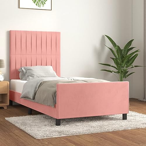 Qnhdfrt Bettgestell mit Kopfteil Rosa 90x200 cm Samt Höhenverstellbares Luxus Bett aus Massivholz mit Sperrholzlatten für Erholsamen Schlaf Qnhdfrt Bettgestell mit Kopfteil Rosa 90x200 cm Samt Höhenverstellbares Luxus Bett aus Massivholz mit Sperrholzlatten für Erholsamen Schlaf von Qnhdfrt