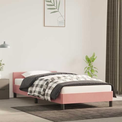 Qnhdfrt Bettgestell mit Kopfteil Rosa Samt 90x200 cm Modernes Design mit Stützbeinen und Sperrholzlatten für erholsamen Schlaf von Qnhdfrt