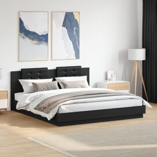 Qnhdfrt Bettgestell mit Kopfteil Schwarz 160x200 cm Holzwerkstoff Kunstleder Modernes Design mit Schaumstoff Kopfkissen für Erholsamen Schlaf und Wohnzimmer von Qnhdfrt