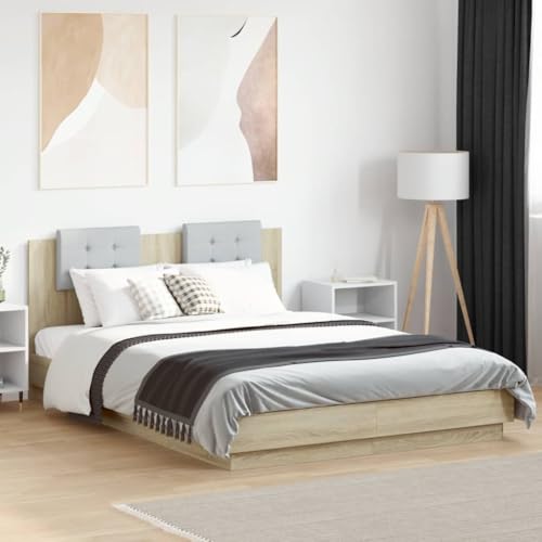 Qnhdfrt Bettgestell mit Kopfteil Sonoma-Eiche 120x200 cm Holzwerkstoff für erholsamen Schlaf mit Schaumstoff Kopfkissen und stabilen Sperrholzlatten von Qnhdfrt