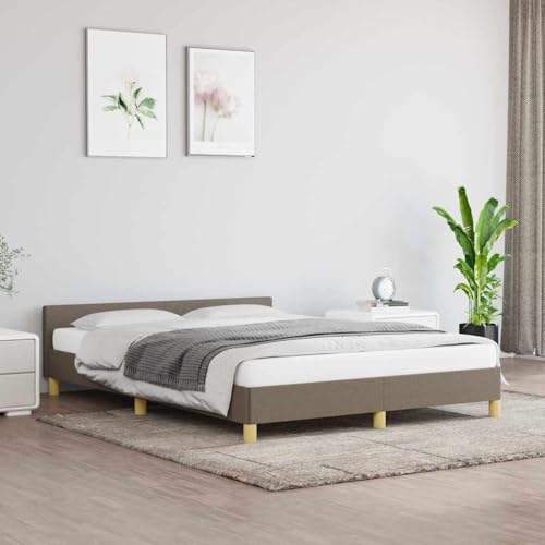 Qnhdfrt Bettgestell mit Kopfteil Taupe 140x200 cm Stoff Atmungsaktives Polyester Design mit Sperrholzlatten für Erholsamen Schlaf Stabiles Gästebett oder Doppelbett von Qnhdfrt
