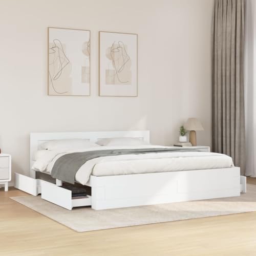 Qnhdfrt Bettgestell mit Kopfteil Weiß 180x200 cm Langlebiges Holzwerkstoff Bett mit Lattenrost und Stauraum Schubladen für erholsamen Schlaf Qnhdfrt Bettgestell mit Kopfteil Weiß 180x200 cm Langlebiges Holzwerkstoff Bett mit Lattenrost und Stauraum Schubladen für erholsamen Schlaf von Qnhdfrt