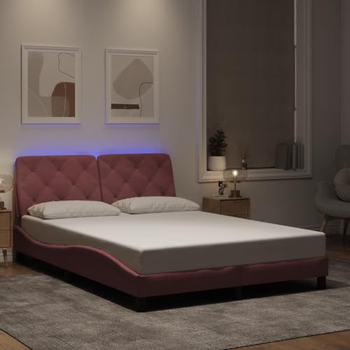 Qnhdfrt Bettgestell mit LED Beleuchtung 120x200 cm Rosa Samt Modernes Wellendesign mit Kopfteil-Kissen USB-Anschluss für Schlafzimmer Qnhdfrt Bettgestell mit LED Beleuchtung 120x200 cm Rosa Samt Modernes Wellendesign mit Kopfteil-Kissen USB-Anschluss für Schlafzimmer von Qnhdfrt