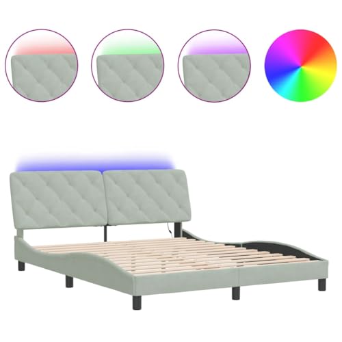 Qnhdfrt Bettgestell mit LED Beleuchtung 160x200 cm Hellgrau Samt Modernes Wellendesign mit USB Anschluss und Kopfteil Kissen für Schlafzimmer Qnhdfrt Bettgestell mit LED Beleuchtung 160x200 cm Hellgrau Samt Modernes Wellendesign mit USB Anschluss und Kopfteil Kissen für Schlafzimmer von Qnhdfrt