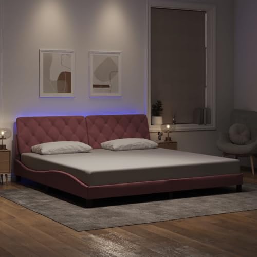 Qnhdfrt Bettgestell mit LED Beleuchtung 200x200 cm Rosa Samt Kopfteil Kissen Wellendesign für modernes Schlafzimmer Qnhdfrt Bettgestell mit LED Beleuchtung 200x200 cm Rosa Samt Kopfteil Kissen Wellendesign für modernes Schlafzimmer von Qnhdfrt